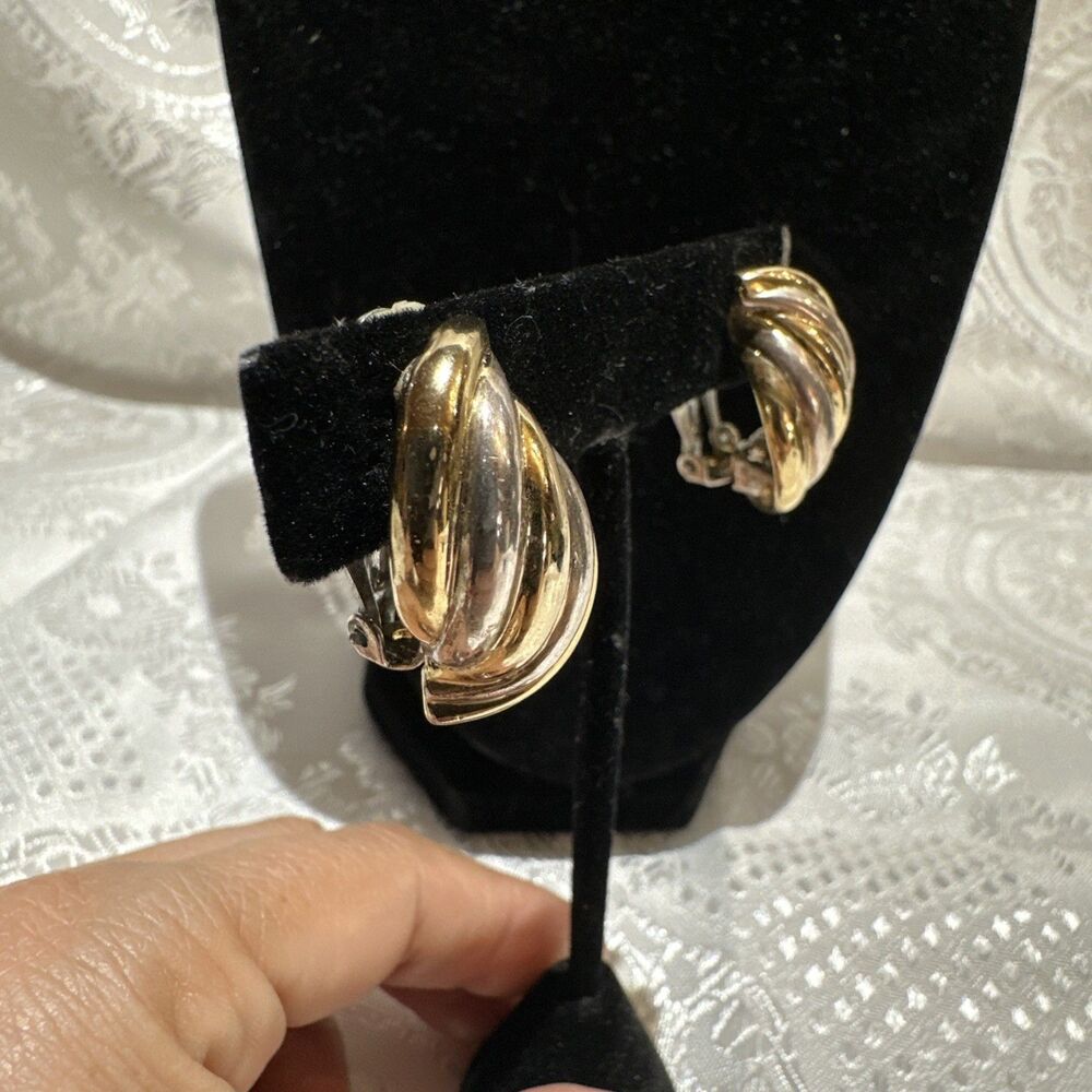 Vintage Clip On Earrings Twist Style Two Tone